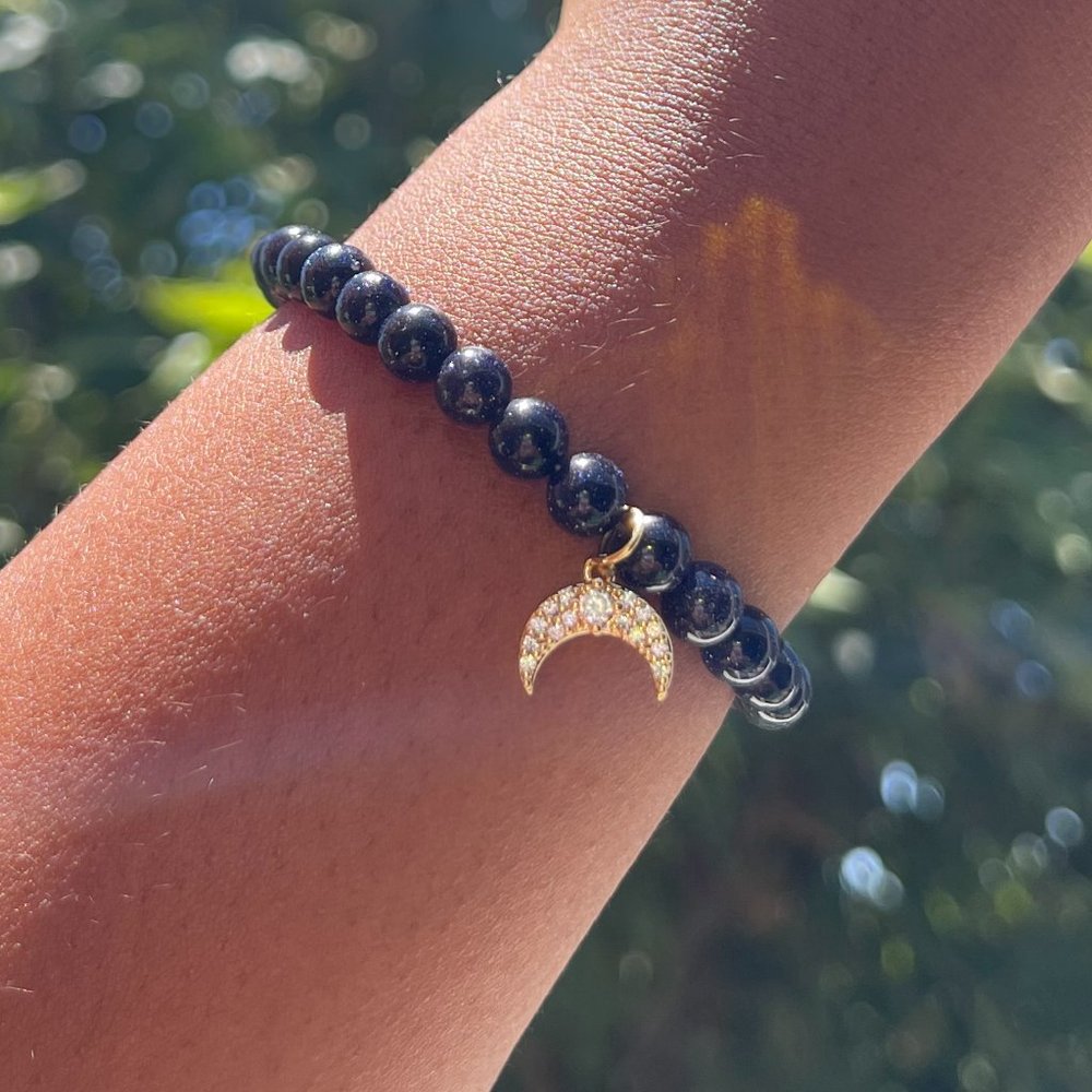 Blue Sandstone + Moon Charm 14k Gold Filled